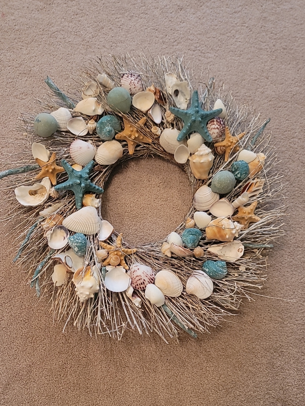 Coastal Seashell Holiday Wreath in Aqua and Natural